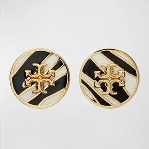 Tory Burch Gold Kira Studs Zebra Black and White Earrings